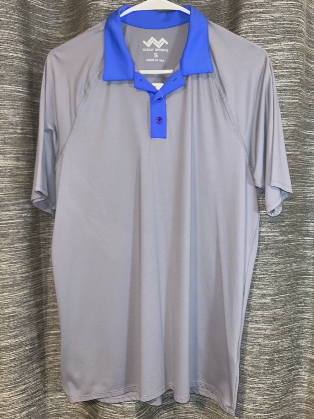 Scout Men's Light Gray Polo with Royal Blue Collar Small